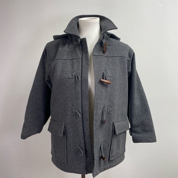 Girl's Children's Place Grey Hooded Duffle Winter Coat wool blend. Toggle jacket - Picture 9 of 16